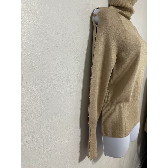 VTG Y2K Cache Gold Rhinestone Turtleneck Tunic M City Nights Holiday New Years - Picture 2 of 15